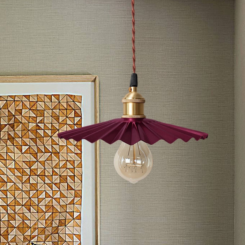 Modern Black/Red Metallic Scalloped Hanging Ceiling Light - Stylish Head Pendant For Bedside