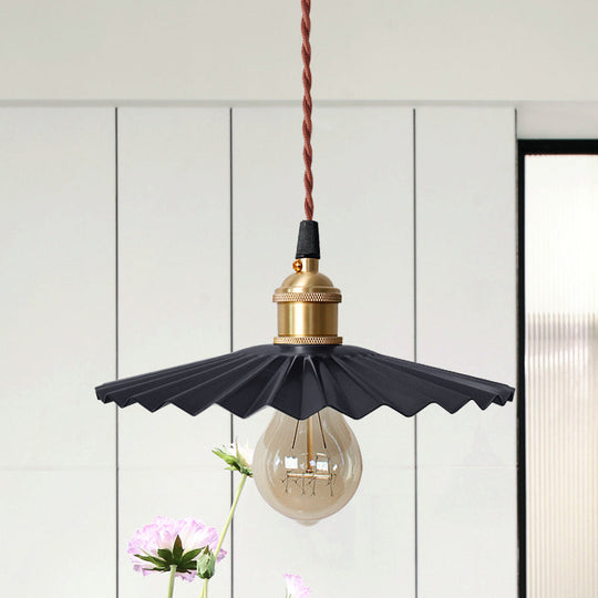 Modern Scalloped Hanging Ceiling Light | Stylish Black/Red Metallic Pendant For Bedside Black