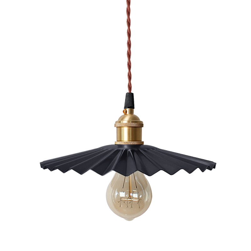 Modern Black/Red Metallic Scalloped Hanging Ceiling Light - Stylish Head Pendant For Bedside