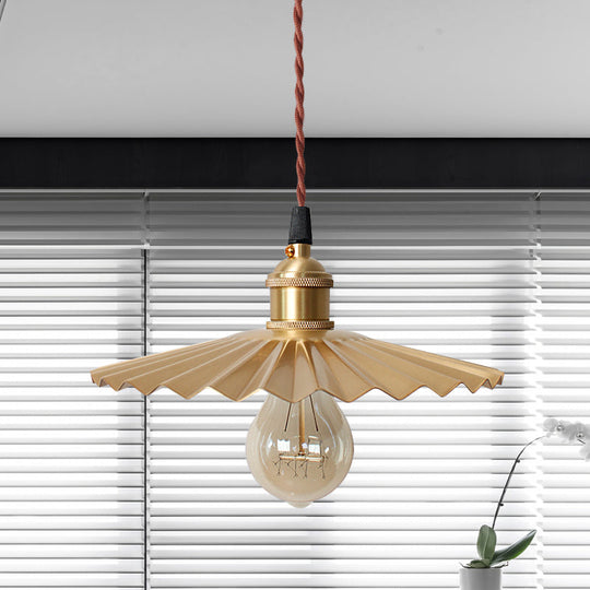 Modern Scalloped Hanging Ceiling Light | Stylish Black/Red Metallic Pendant For Bedside Brass