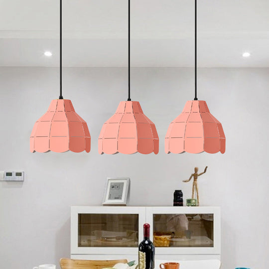 Modern Scalloped Dome Ceiling Pendant Light - Pink/White/Black Metal Hanging Lamp