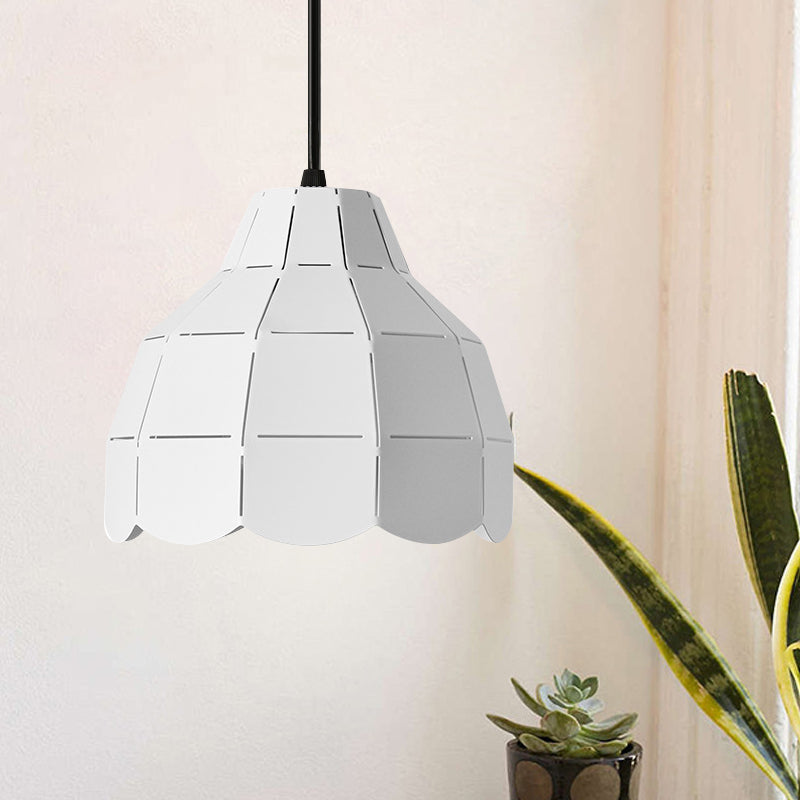 Modern Scalloped Dome Ceiling Pendant Light - Pink/White/Black Metal Hanging Lamp