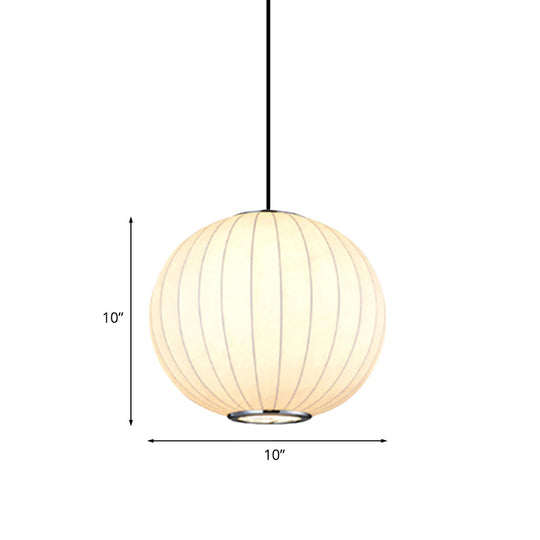 White Globe Hanging Pendant Light With Fabric Shade - Simplicity 1 10-16’W