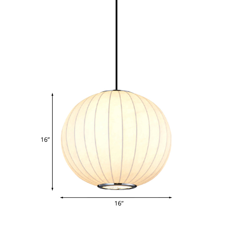 White Globe Hanging Pendant Light With Fabric Shade - Simplicity 1 10-16’W
