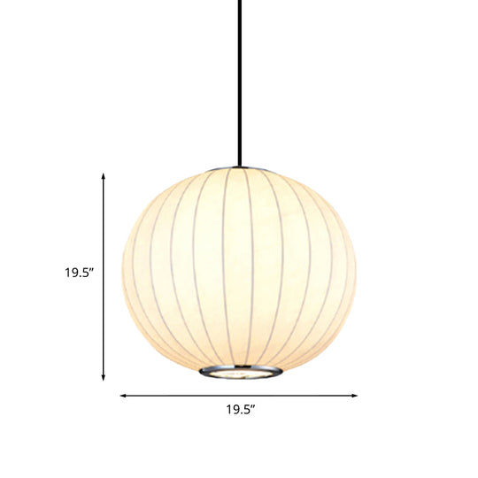 White Globe Hanging Pendant Light With Fabric Shade - Simplicity 1 10-16’W