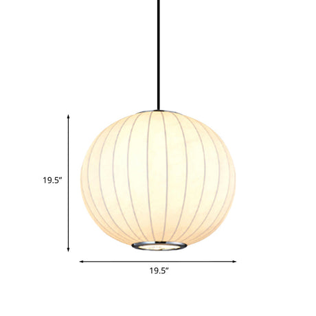 Simplicity Hanging Light With Fabric Shade White Globe Suspension Pendant - 10/12/16W