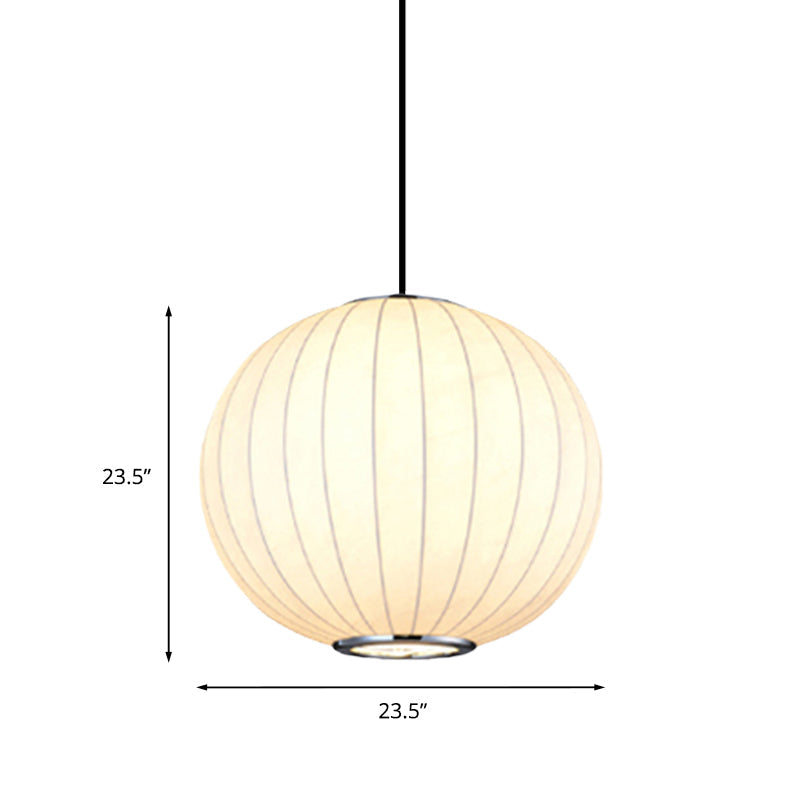White Globe Hanging Pendant Light With Fabric Shade - Simplicity 1 10-16’W