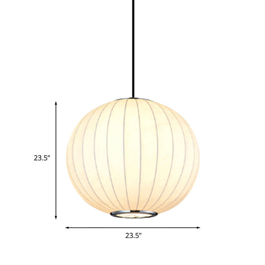 White Globe Hanging Pendant Light With Fabric Shade - Simplicity 1 10-16’W