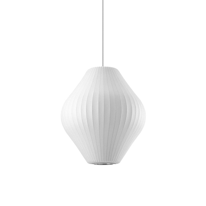 Contemporary White Hanging Light With Pear Fabric Shade - 1 Bulb Ceiling Pendant 12.5’/17’W