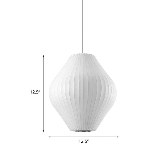 Contemporary White Pendant Light With Pear Fabric Shade - 1 Bulb 12.5/17W