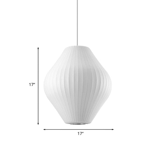 Contemporary White Pendant Light With Pear Fabric Shade - 1 Bulb 12.5/17W