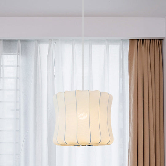 Contemporary Fabric Shade Pendant Light With White Lantern Design