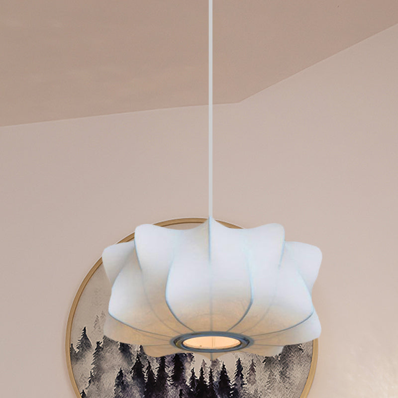 Contemporary Fabric Shade Pendant Light With White Lantern Design