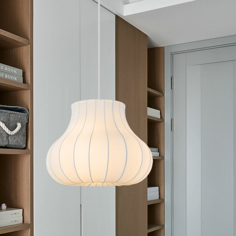 White Fabric Shade Pendant Light: Modern Hanging Ceiling Lantern With 1 Light Suspension