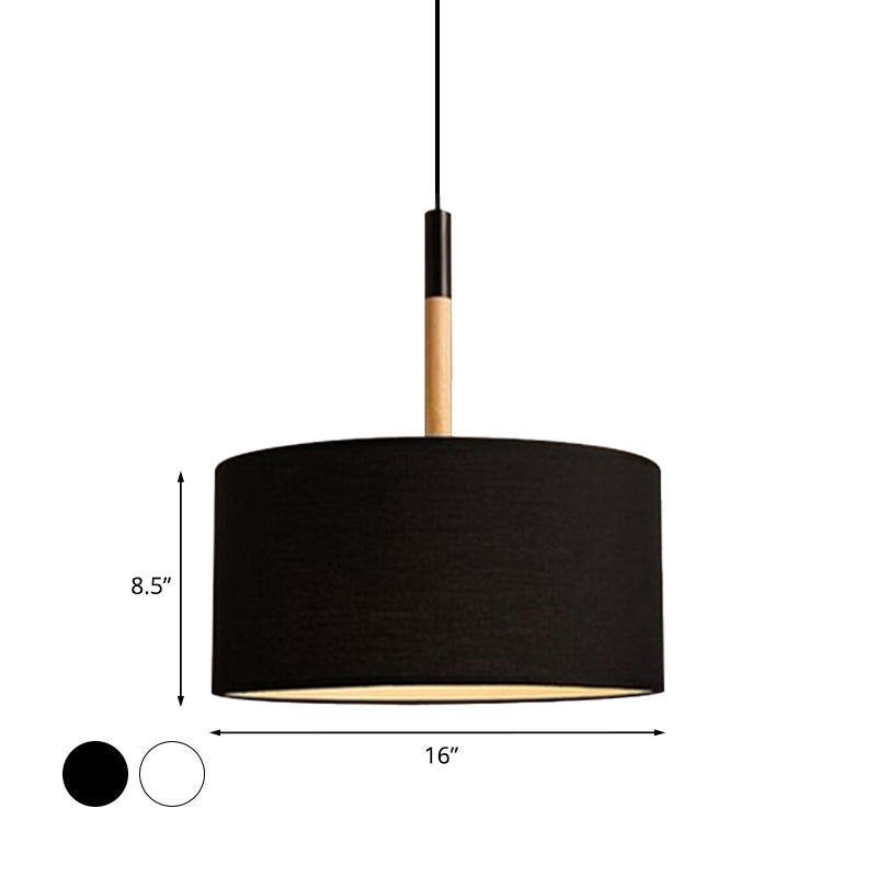 Simple Fabric Drum Ceiling Pendant Light - 10/16 Dia 1 White/Black Hanging Lamp Kit
