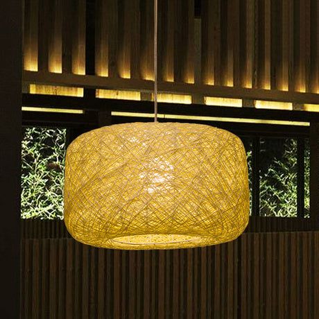 Modern Woven Rattan Drum Hanging Light Fixture - 8/12 Diameter 1 Head Pendant Lamp Black/White