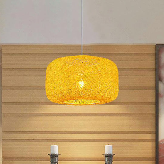 Modern Woven Rattan Drum Pendant Lamp - 8’/12’ Diameter Black/White