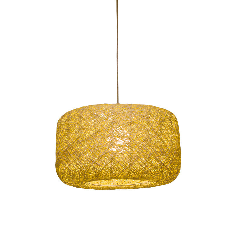 Modern Woven Rattan Drum Pendant Lamp - 8’/12’ Diameter Black/White