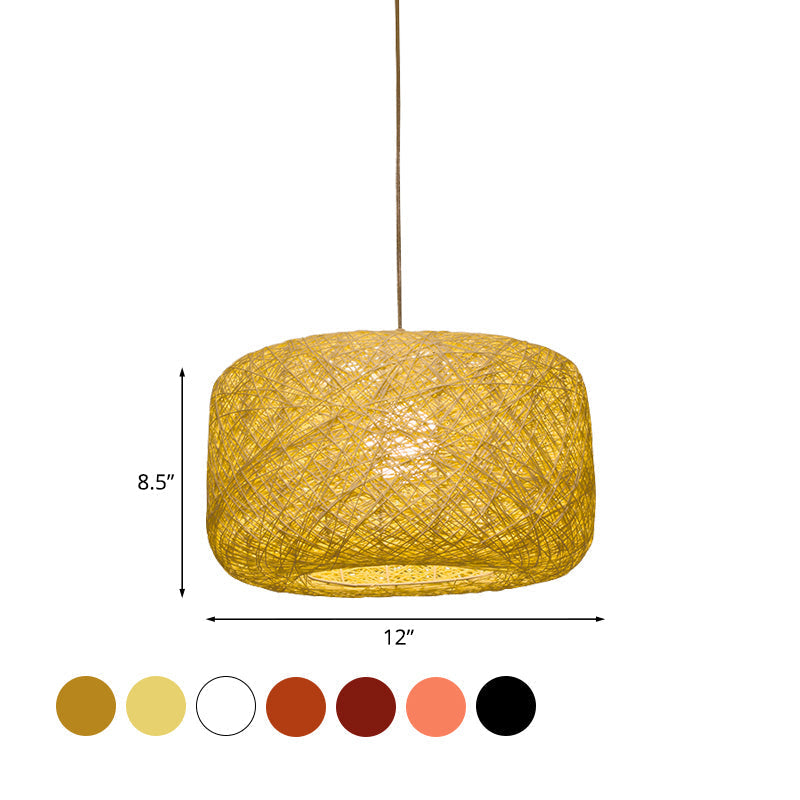 Modern Woven Rattan Drum Hanging Light Fixture - 8/12 Diameter 1 Head Pendant Lamp Black/White