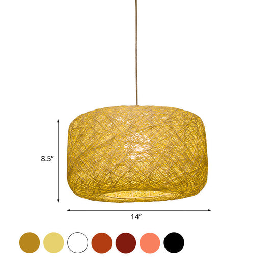 Modern Woven Rattan Drum Hanging Light Fixture - 8/12 Diameter 1 Head Pendant Lamp Black/White