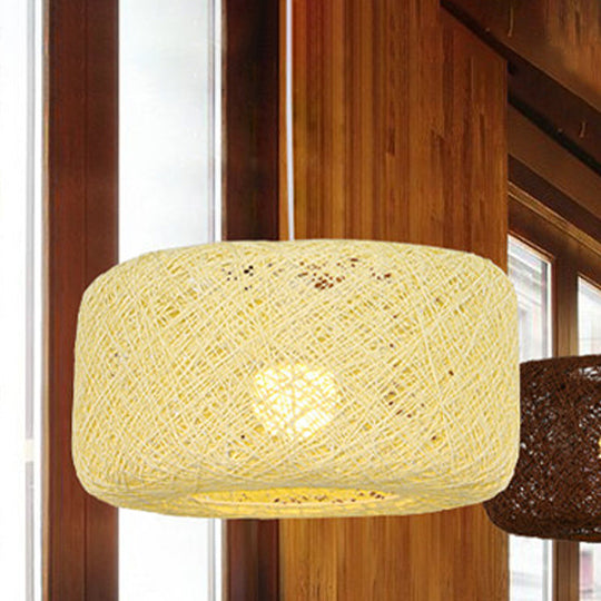 Modern Woven Rattan Drum Pendant Lamp - 8’/12’ Diameter Black/White Light Yellow / 8’