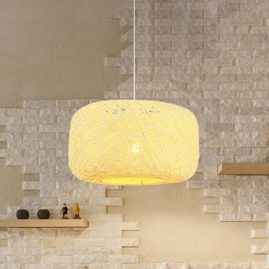 Modern Woven Rattan Drum Hanging Light Fixture - 8/12 Diameter 1 Head Pendant Lamp Black/White