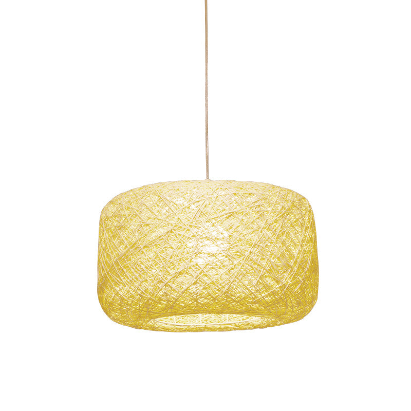 Modern Woven Rattan Drum Hanging Light Fixture - 8/12 Diameter 1 Head Pendant Lamp Black/White