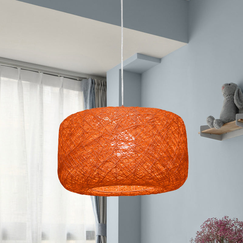Modern Woven Rattan Drum Hanging Light Fixture - 8/12 Diameter 1 Head Pendant Lamp Black/White