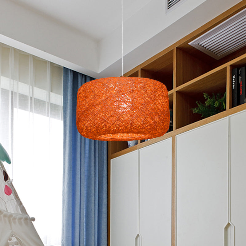 Modern Woven Rattan Drum Hanging Light Fixture - 8/12 Diameter 1 Head Pendant Lamp Black/White