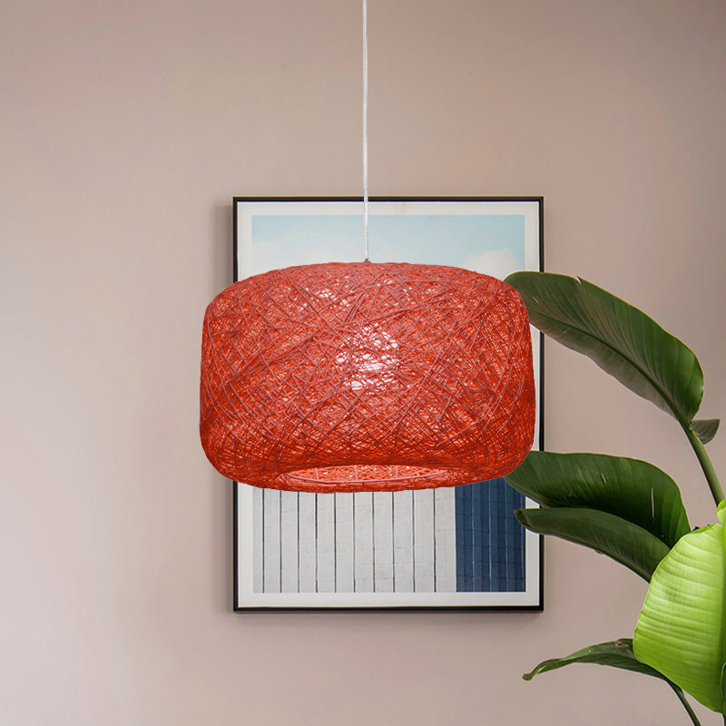 Modern Woven Rattan Drum Pendant Lamp - 8’/12’ Diameter Black/White