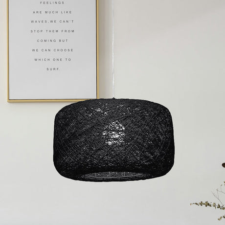 Modern Woven Rattan Drum Hanging Light Fixture - 8/12 Diameter 1 Head Pendant Lamp Black/White Black