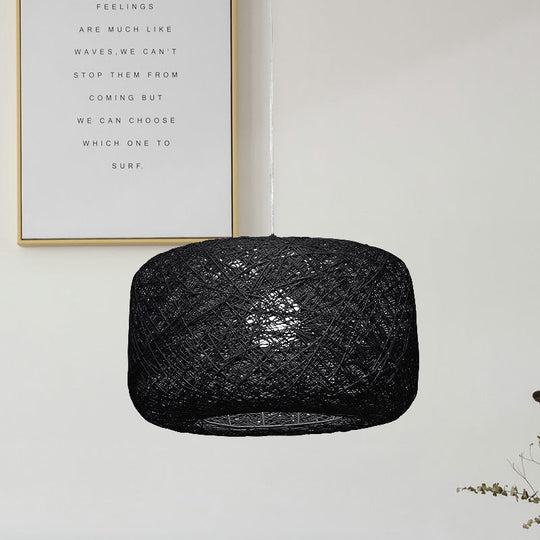 Modern Woven Rattan Drum Hanging Light Fixture - 8/12 Diameter 1 Head Pendant Lamp Black/White Black