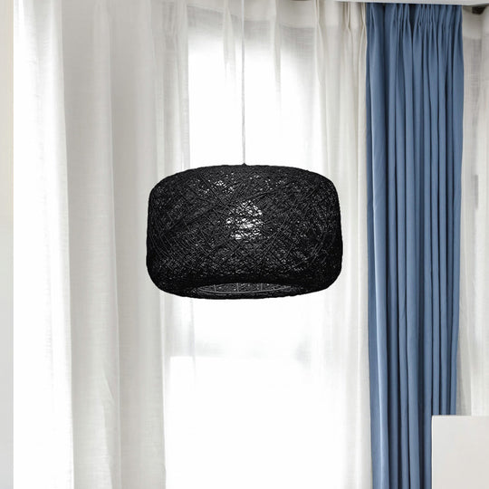 Modern Woven Rattan Drum Hanging Light Fixture - 8/12 Diameter 1 Head Pendant Lamp Black/White