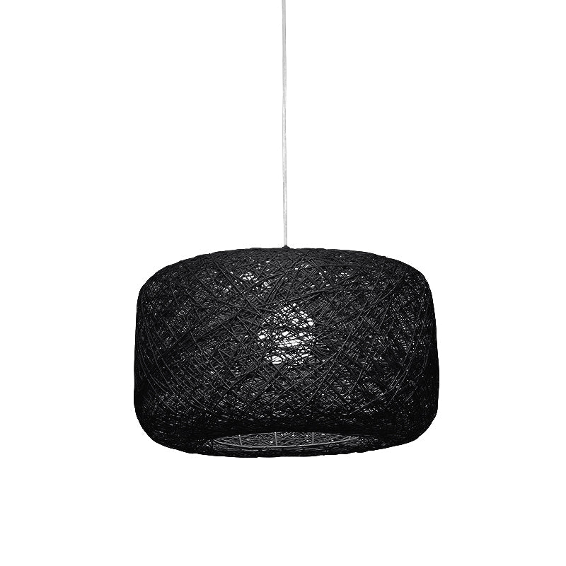 Modern Woven Rattan Drum Hanging Light Fixture - 8/12 Diameter 1 Head Pendant Lamp Black/White