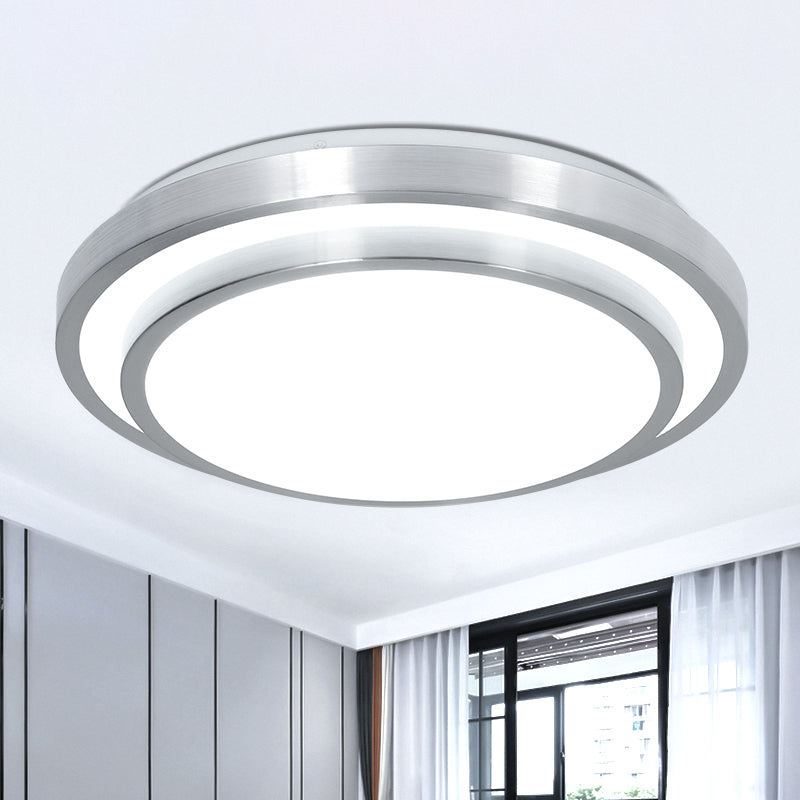 Modern Silver Flush Mount Lighting With Acrylic Shade – Integrated Led Ceiling Light For Living