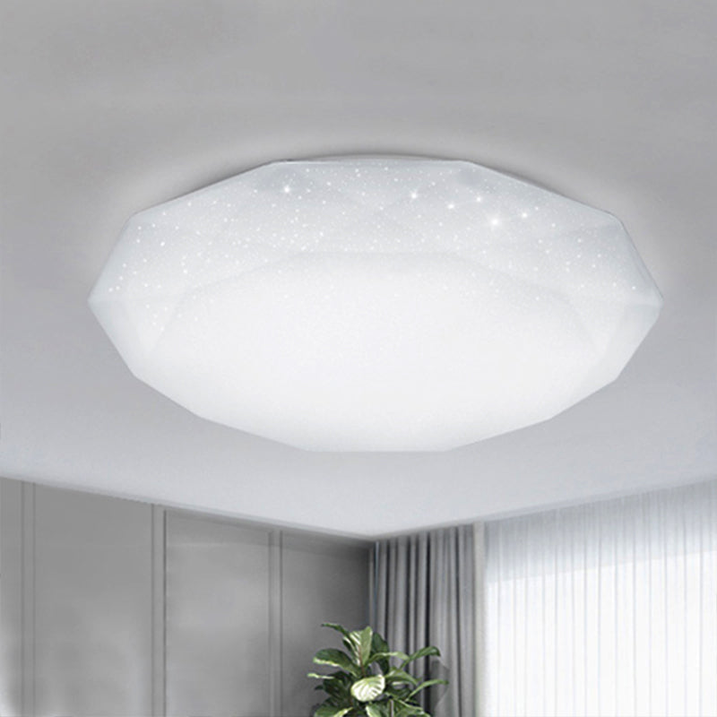 Sleek White Diamond Ceiling Fixture W/ Integrated Led Flush Mount For Living Room - Acrylic Shade