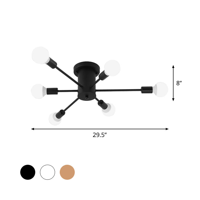 Sputnik Style Ceiling Light In Black/White/Gold With 6/8/10 Heads - Contemporary Semi - Mount