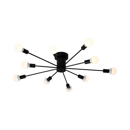 Sputnik Style Ceiling Light In Black/White/Gold With 6/8/10 Heads - Contemporary Semi - Mount