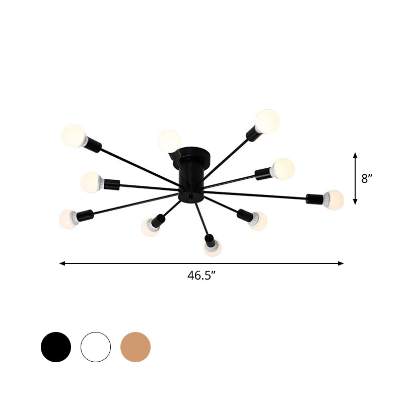 Sputnik Style Ceiling Light In Black/White/Gold With 6/8/10 Heads - Contemporary Semi - Mount