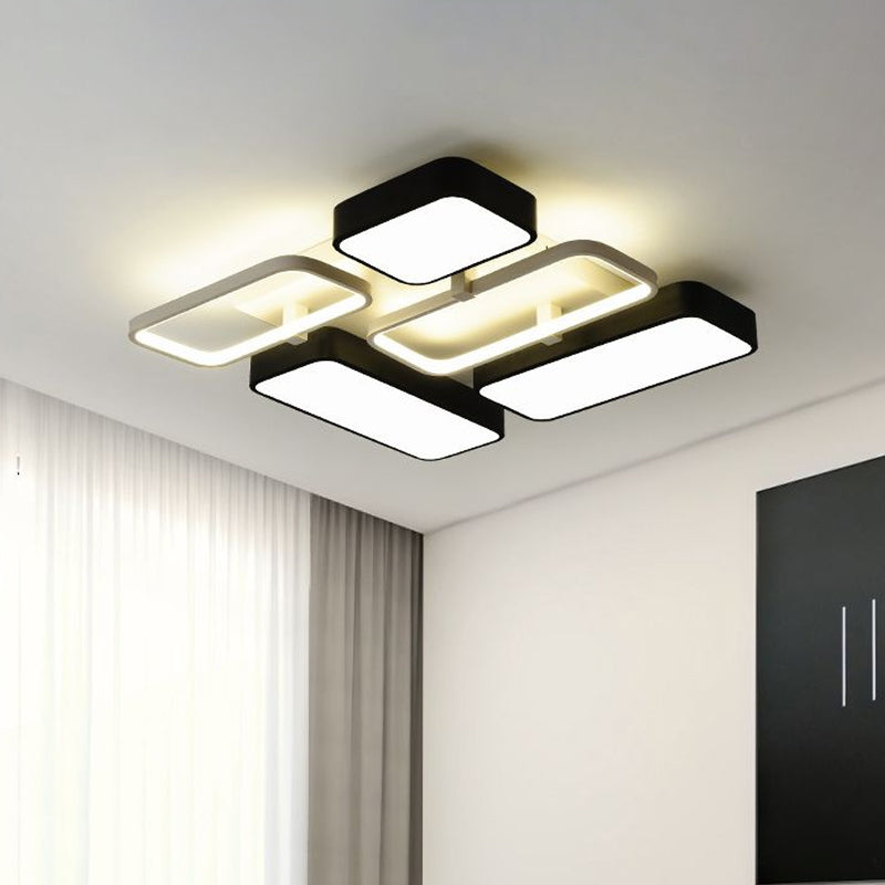 Contemporary Black Rectangular Flush Ceiling Light Led Acrylic Lighting For Living Room - 23/25.5