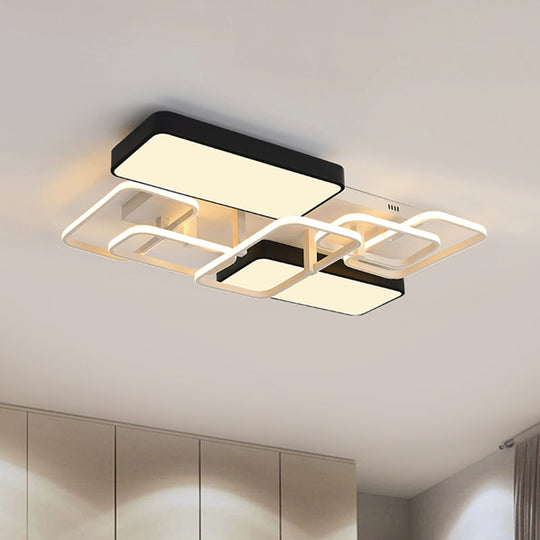 Contemporary Black Rectangular Flush Ceiling Light Led Acrylic Lighting For Living Room - 23/25.5