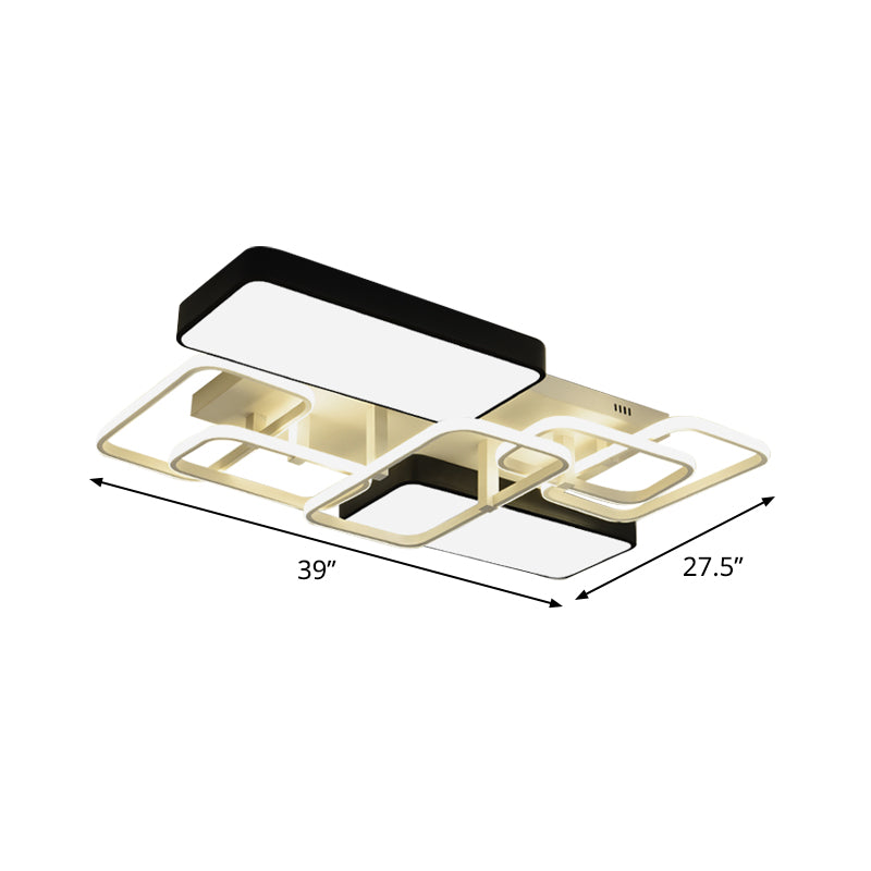 Contemporary Black Rectangular Flush Ceiling Light Led Acrylic Lighting For Living Room -