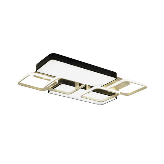 Contemporary Black Rectangular Flush Ceiling Light Led Acrylic Lighting For Living Room -