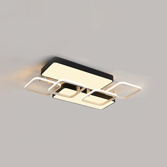 Contemporary Black Rectangular Flush Ceiling Light Led Acrylic Lighting For Living Room -