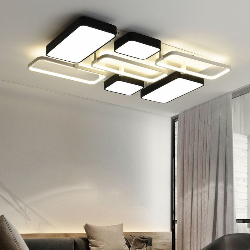 Contemporary Black Rectangular Flush Ceiling Light Led Acrylic Lighting For Living Room - 23/25.5
