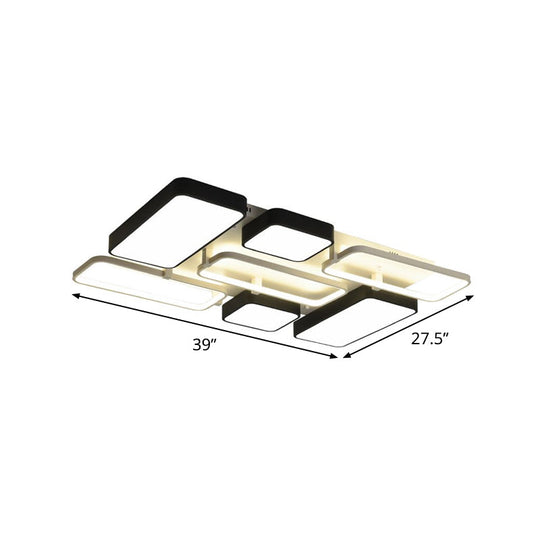 Contemporary Black Rectangular Flush Ceiling Light Led Acrylic Lighting For Living Room -