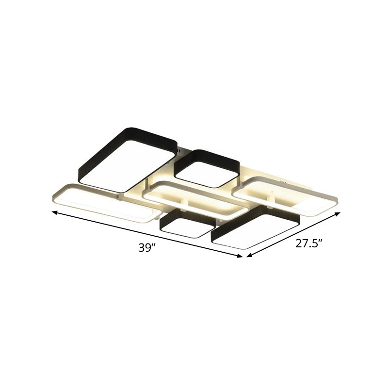 Contemporary Black Rectangular Flush Ceiling Light Led Acrylic Lighting For Living Room - 23/25.5