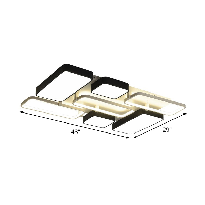 Contemporary Black Rectangular Flush Ceiling Light Led Acrylic Lighting For Living Room -