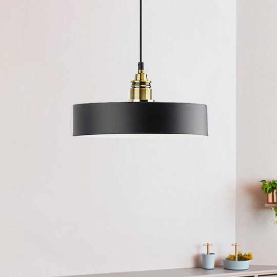 Modern Monochrome Round Shade Hanging Light - Stylish Aluminum Pendant For Study Room Black / 12’