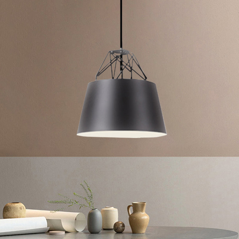 Modern Aluminum Drum Shape Pendant Light For Restaurants - 1 With Iron Wire Black